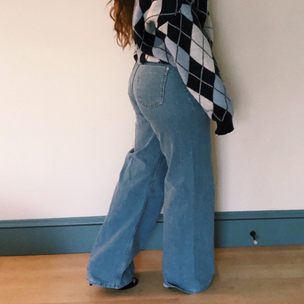 Zara High-Rise Wide Leg Light Blue Wash Denim Jeans